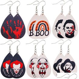 Dangle Chandelier New Joker Print Leather Earrings All Saints Day Evening Motif Movie Character Lightweight Drop Dangle Halloween Ea Dhgta