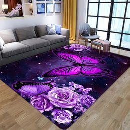 Carpets Gorgeous purple Flower Printed Carpet Modern Butterfly For Living Room Bedroom Bedside Rug Floor Mat Hallway Non Slip 230928