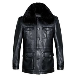 Men s Leather Faux Genuine Men Jackets Turn Down Collar Single Breasted Coats Autumn Winter Fur Detachable Male Vintage Overcoat 231005