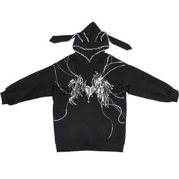 Men's Hoodies Sweatshirts Y2k Harajuku Sweatshirts Gothic Grunge Mechanical Rabbit Ears Hooded Black Hoodie Women Autumn Punk Hoodies Fashion Streetwear x1005