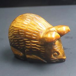 Decorative Objects Figurines Carved gemstone crystal gold tiger eye mouse rat figurine animal carving office home decor 2'' 230928