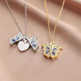 Pendant Necklaces Karopel Picture Crystal Butterfly Openable Po Box Necklace Blue Wing Memorial Gift2324