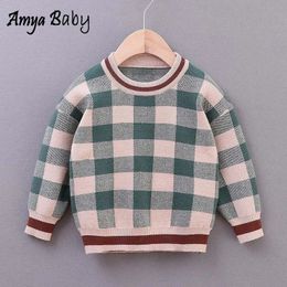 Pullover Amya Baby Autumn Winter Boys Knit Sweaters Plaid Pullover Kids Sweaters Infant Clothing Christmas Toddler Boy Winter Tops 231005