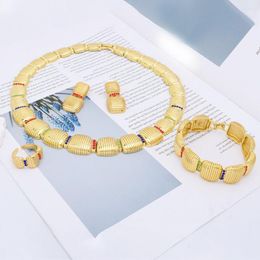 Necklace Earrings Set Luxury 18k Gold Plated For Women Multicolor Earring Ring And Bangle Fashion Bride Jewellery Wedding Party