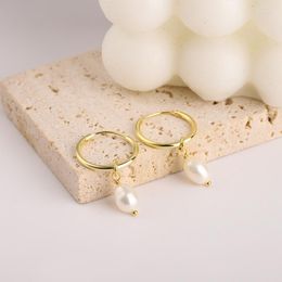 Dangle Earrings Korean Cute Natural Pearls For Women Trendy Charm Stainless Steel Round Circle Huggie Jewellery Gift