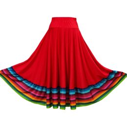 Womens Folklorico Dance Skirt Spanish Flamenco Colourful Big Swing Long Skirts Folkloric Mexican Folk Performance Costume 231005