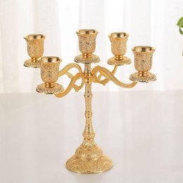 Candle Holders Golden Alloy Holder Luxury 5-Arms Candelabra For Wedding Candlelight Dinner El Home Decoration