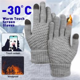 Cycling Gloves Winter Wool Warm Knitted Glove Mobile Phone Touch Screen Full Finger Guantes Female Crochet For Men Women 231005