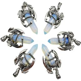 Fashion Dragon Pendant Hexagonal Shaped Natural Crystal Opalite Stone Men Wing Dragon Pendant DIY Necklace Jewelry LL