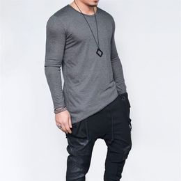 Fall Mens New Fitness Casual Long Sleeves Bevel Hem Solid Colour T-shirt Thin Breathable Slim Fit Bottom Pullover Tops Tee218x