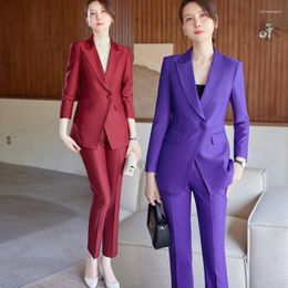 Women's Two Piece Pants Wine Red Business Suit Female Autumn El Manager Sales Department Jewellery Shop Front Desk Temperament Office Suits