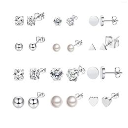 Stud Earrings WKOUD 12 Pairs Steel Earring Set Ball Triangle Heart CZ Tiny Geometric For Men Women