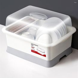 Kitchen Storage Dish Drying Rack Drain Board With Lid Tableware Box Plate Bowl Dust Holder Cover Container Organiser