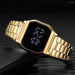 Wristwatches Luxury Digital Watches For Women Electronic LED Wristwatch Stainless Steel Watchband Fashion Rose Gold Ladies Clock286L