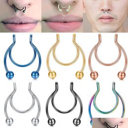 Nose Rings Studs 1Pc New Stainless Steel Fake Nose Ring Studs Hoop Septum Rings Colorf Fashion Body Piercing Jewellery Drop Delivery Dhyde