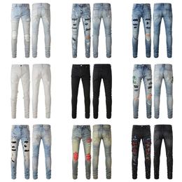 Mens Designer Jeans for mens Pants Man Black Skinny Rip White Patch Denim Biker Snake Embroider2145