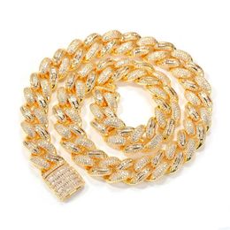 New Comings Men Chain Necklace 15mm 18inch-24inch 18K Yellow Gold Plated Bling CZ Cuban Chain Necklace Bracelet for Men Hip Hop Je304M