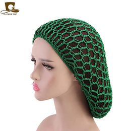 Beanie Skull Cap Hair Snood Wide Band Mesh Lady Turban Accessories Soft Rayon Crochet Hairnet Oversize Knit Hat Cap 231005