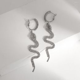 Dangle Earrings AENSOA Shiny Full Crystal Metal Snake Shape Long Drop For Women Luxury Twist Rhinestone Party Jewellery