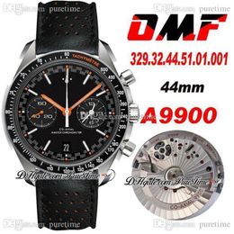 OMF A9900 Cronógrafo Automático Mens Watch Moonwatch Mostrador Preto Mão Laranja 329 32 44 51 01 001 Pulseira de Couro Super Edition Watche300U
