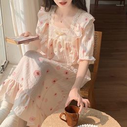 Women's Sleepwear Summer Dress Fashion Sweet Cute Honey Peach Printing Pink Pyjamas Short Sleeve Nightdress Cotton Women Nightgowns