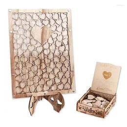 Party Supplies Rustic Wedding Guest Book In Rectangular Frame With Flowers And Wooden Heart Pieces For Birthday Graduation