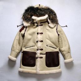 Men s Leather Faux 2024 Winter Top Quality Shearling Sheep Jacket U S Army Air Forces B 7 Type Vintage Military Super Warm Coat 231005