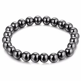 Black Hematite 8mm Ball Bead Magnetic Therapy Bracelet Magnet Stone Bracelet Relieve Arthritis Headache Stress Relieving Jewelry306o