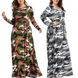 Casual Dresses Sexy Camouflage Clothing Women Plus Size 100kg Oversized Dress Sukienka Shirred Drape High Waist Frill Robe Femme E198S