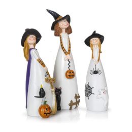 Decorative Objects Figurines Halloween Witch Decoration Resin Crafts Hat Cat Ghost Crow and Pumpkin Decor for Holiday Party Ornaments 230928