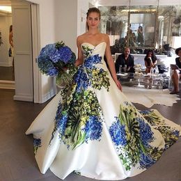 Celebrity Evening dress Print flower Ball gown Strapless Long dress Zuhair murad Yousef aljasmi Kim kardashian250I