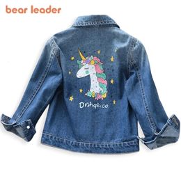 Jackor Bear Leader Girls Denim Coats Brand Spring Kids Jackets Kläder Tecknad kappa broderi Barn Kläder för 3 8y 231005