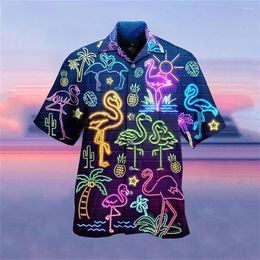 Men's Casual Shirts Fashion 3d Flamingo Print Street Designer Short Sleeved Shirt Loose Oversized Clothing Beach Party Sweatshirt