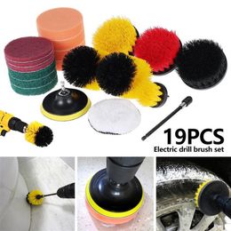 19pcs Drill Brush Attachments Set Electric Drill Brush Scrub Pads Grout Power Drills All Purpose Power Scrubber Cleaning Tools 210226d