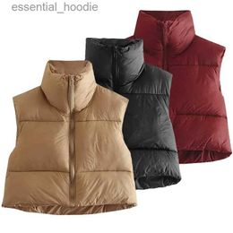 Women's Down Parkas Puffy Vest Women Zip Up New Stand Collar Sleeveless Lightweight Padded Cropped Puffer Quilted Vest Winter Warm Coat Jacket L231005
