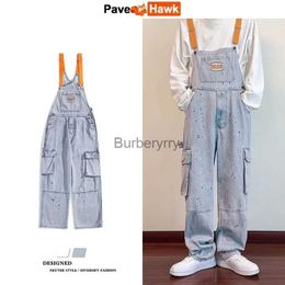 Women's Jumpsuits Rompers Casual Joggers Splash-ink Jumpsuit Pants Men Women Loose Retro Casual Wide Leg Jeans Cargo Pants Street Baggy Straight OverallL231005