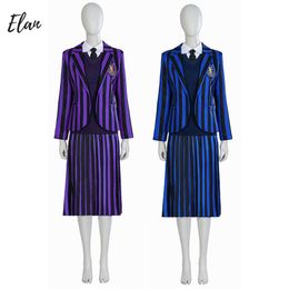 Wednesday Cosplay Purple and Blue Wednesday School Uniform Wednesday Addams Cosplay Cotume Suit Disguise Adams Wednesday Costume