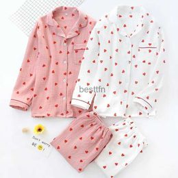 Women's Sleep Lounge 2PCS Heart Print Pajamas Suit Womens Spring Autumn Nightwear Turn Down Collar Shirt Pant Fashion Ladies Sleepwear Loose CasualL231005