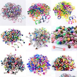 Nose Rings Studs 10Pcs/Set Colour Mixing Fashion Body Piercing Jewellery Acrylic Stainless Steel Eyebrow Bar Lip Nose Barbell Ring Nave Dhivp