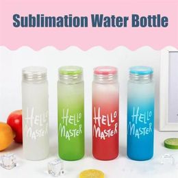 Newest Sublimation Mug Water Bottle 500ml Frosted Glass Water Bottles gradient Blank Tumbler Drink ware Cups Gradient Color265Z