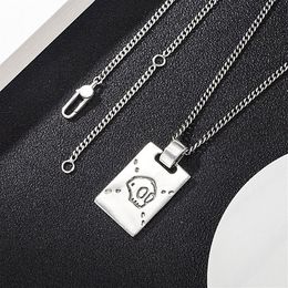 925 sterling silver skull necklace retro sterling silver skull square brand pendant necklace men and women fashion elf pendant nec238w