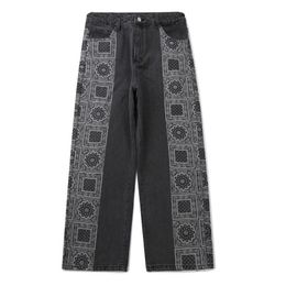 Men's Jeans Hip Hop Patchwork Side Pattern Print Denim Casual Streetwear Harajuku Straight Pant Man Oversized Jogger Men Trou292N