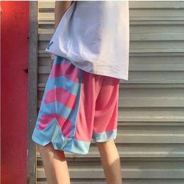 Men's Shorts Summer Sports Basketball Unisex Causal Loose High Street Straight Mesh Stripes Five-point Pants Male Sportswear