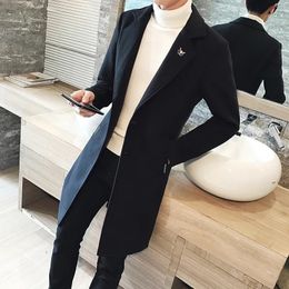 Men Blends Men Trench Coats Fashion Overcoats Business Casual Long Jackets Male Slim Fit Size 4XL 231005