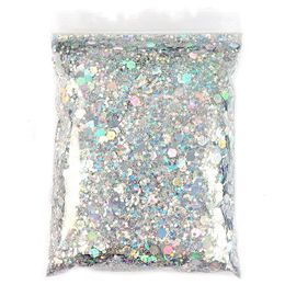 Acrylic Powders Liquids 50G Holographic Mixed Hexagon Shape Chunky Nail Glitter Silver Sequins Laser Sparkly Flakes Slices Manicure Nails Art Decoration 231005