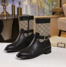 Latest women's short boots, leather upper, fabric upper, velvet upper, with metal buckle decoration, low heel round toe side zipper size 35-41