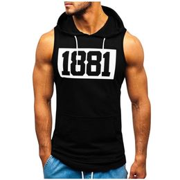 Mens T Shirt Fitness Muscle Shirt Sleeveless Hoodie Top Bodybuilding Gym Tops Vest Workout T-shirt Pocket Tight Dropship206r