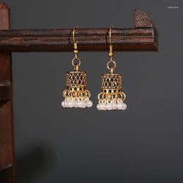 Dangle Earrings Vintage Boho Gypsy Small Gold Color Bells Drop Women Orecchini Jewelry Pearl Tassel Ladies Retro Jhumka3097