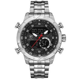 Snaggletooth Shark Sport Watch Lcd Auto Date Alarm Steel Band Chronograph Dual Time Men Relogio Quartz Digital Wristwatch sh589 Y288E