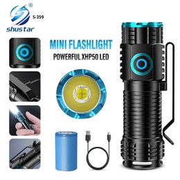 Outdoor Gadgets Powerful XHP50 LED Flashlight Portable Mini Torch with Tail Magnet Camping Fishing Lantern USB Rechargeable Hat Clip Lights 231005